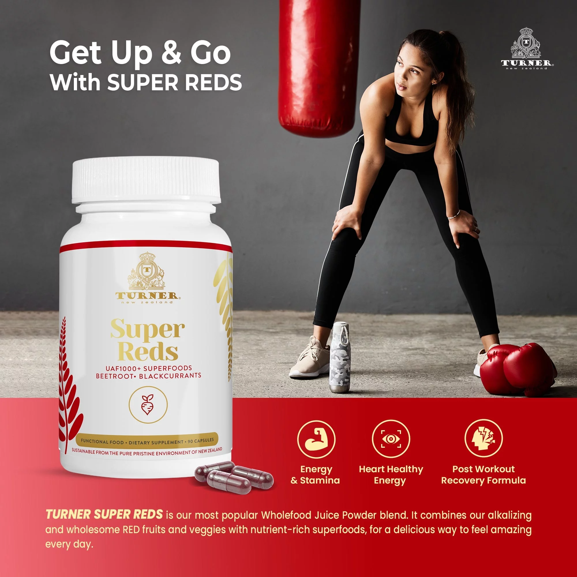 TURNER UAF1000+ Super Reds Capsules, Antioxidants, Superfood Energy, Essential Veggies, 180 Pills, 2 Bottles