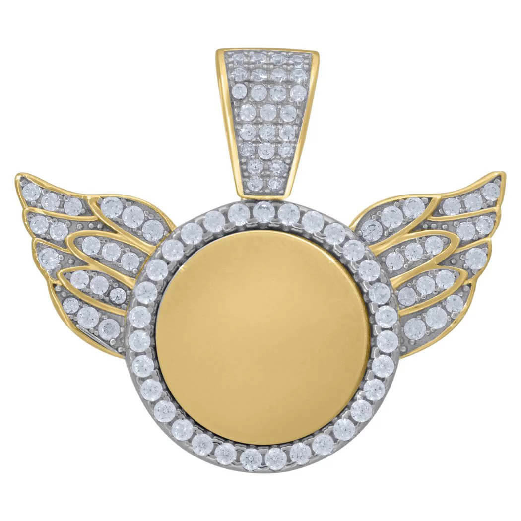 925 Sterling Silver Yellow tone Unisex CZ Angel Wings Religious Charm Pendant Necklace Measures 28x33mm Wid Jewelry Gift