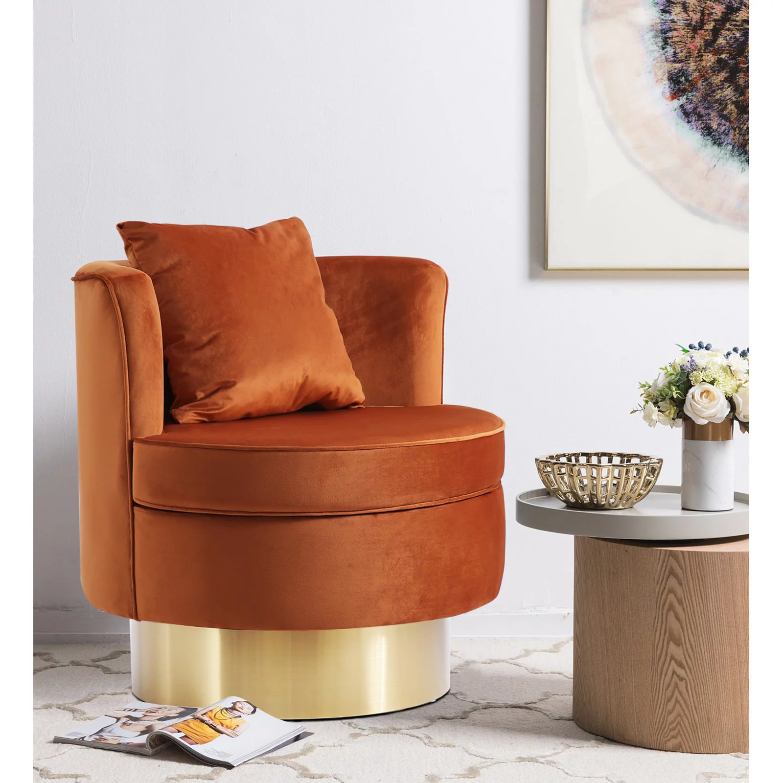 Meridian Furniture Kendra Cognac Velvet Swivel Accent Chair