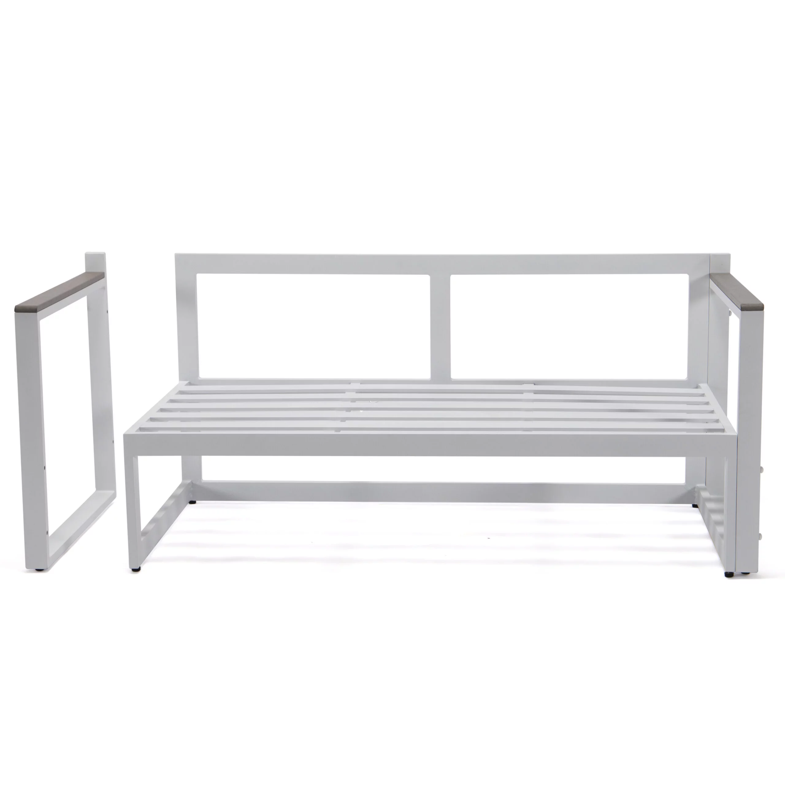 LeisureMod Chelsea White Sectional With Adjustable Headrest & Coffee Table With Cushions