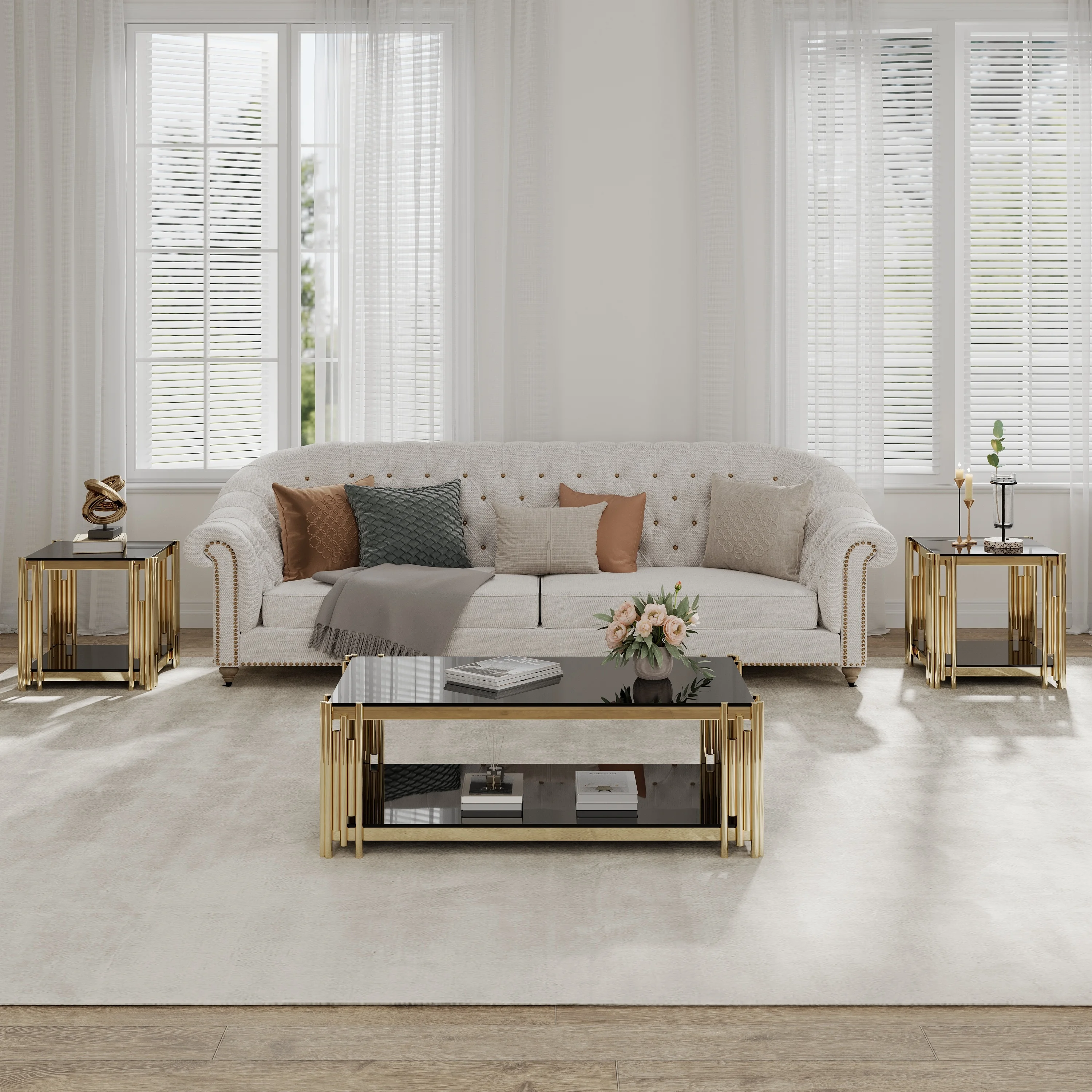 Elegant Rectangular Coffee Table with Glass Top - Enhance Living Space
