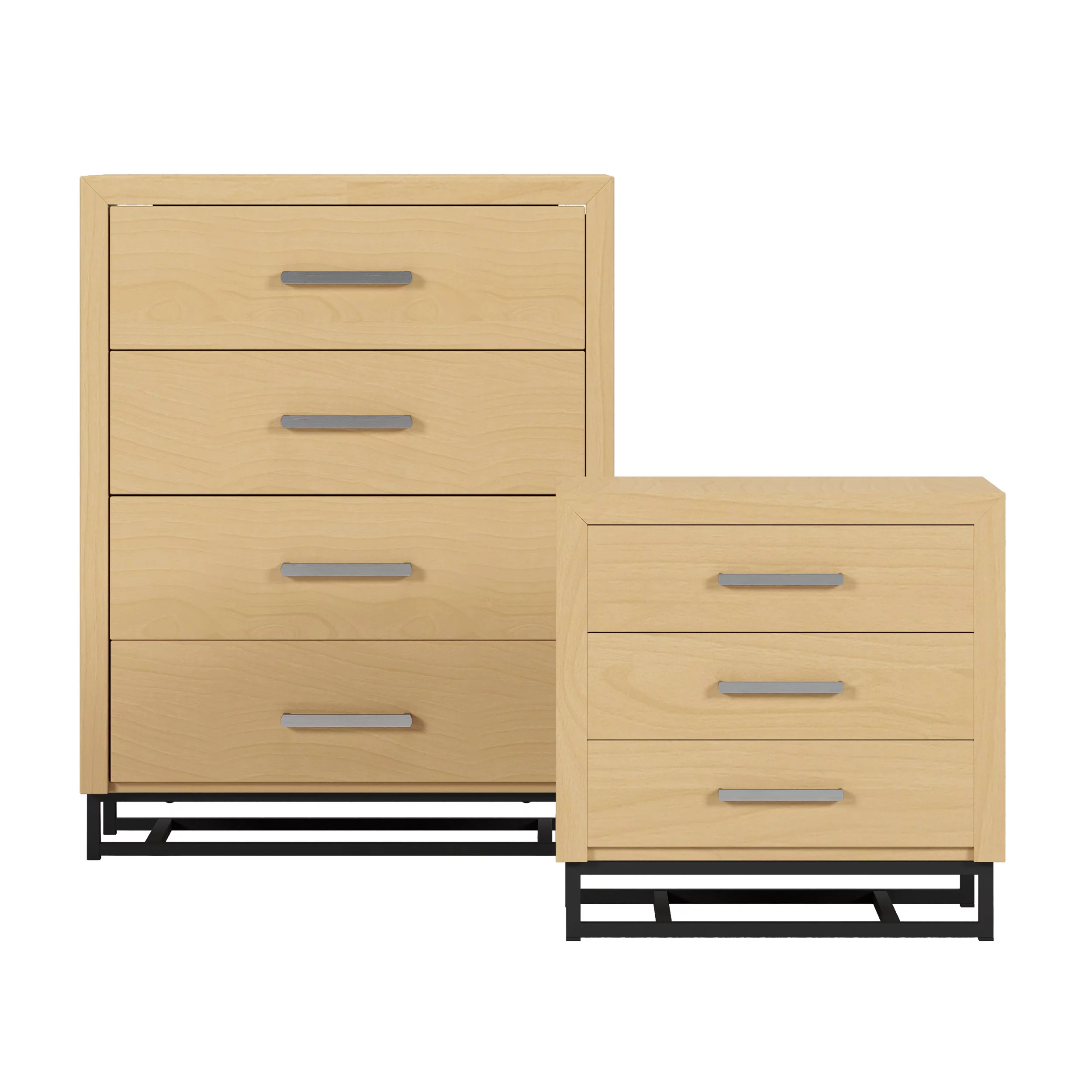 Noble House Cayuga Faux Wood 2 Piece 4 Drawer Dresser and Nightstand Bedroom Set, Natural and Black