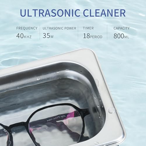 Ultrasonic Cleaner 800ml with Timer 40kHz Jewelry Cleaner Sonic Cleaner Digital Ultrasonic Parts Cleaner Machine for Jewelry Watch Ring Coin Diamond Jewelry Ultrasonic Machine
