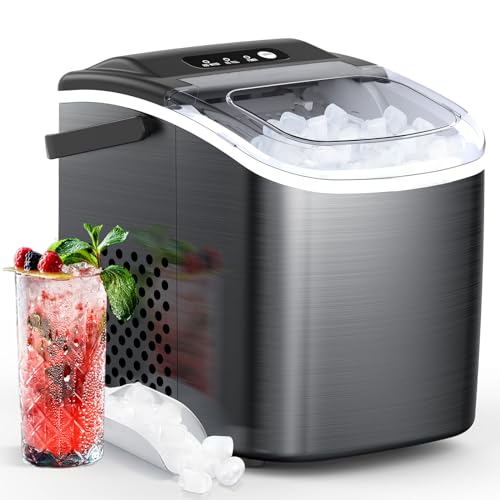 Joy Pebble Bullet Ice Maker Countertop with Handle, 9 Bullet Ice Cubes Ready in 6 Mins, 26.5Lbs/24H, Self-Cleaning Portable Ice Machine with Basket and Scoop, for Home/Kitchen/Camping/RV