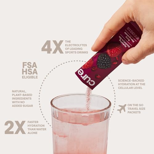 Cure Hydration | Plant-Based Electrolyte Drink Mix | No Added Sugar | FSA & HSA | Dehydration Relief Powder Made with Coconut Water | Non-GMO | Vegan | 28 Servings Jar - Berry Pomegranate