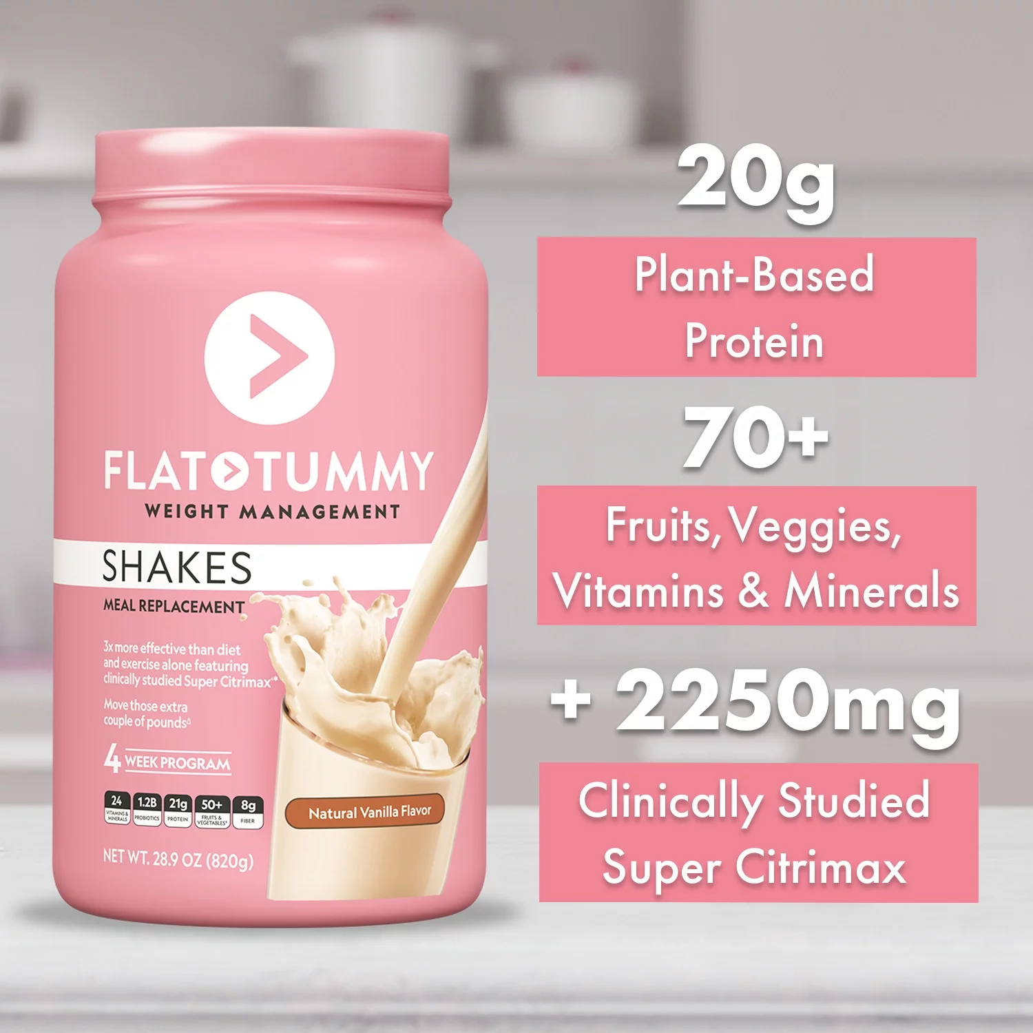 Flat Tummy Shakes, Vanilla Protein Powder - Vegan, Keto, Meal Replacement Shake