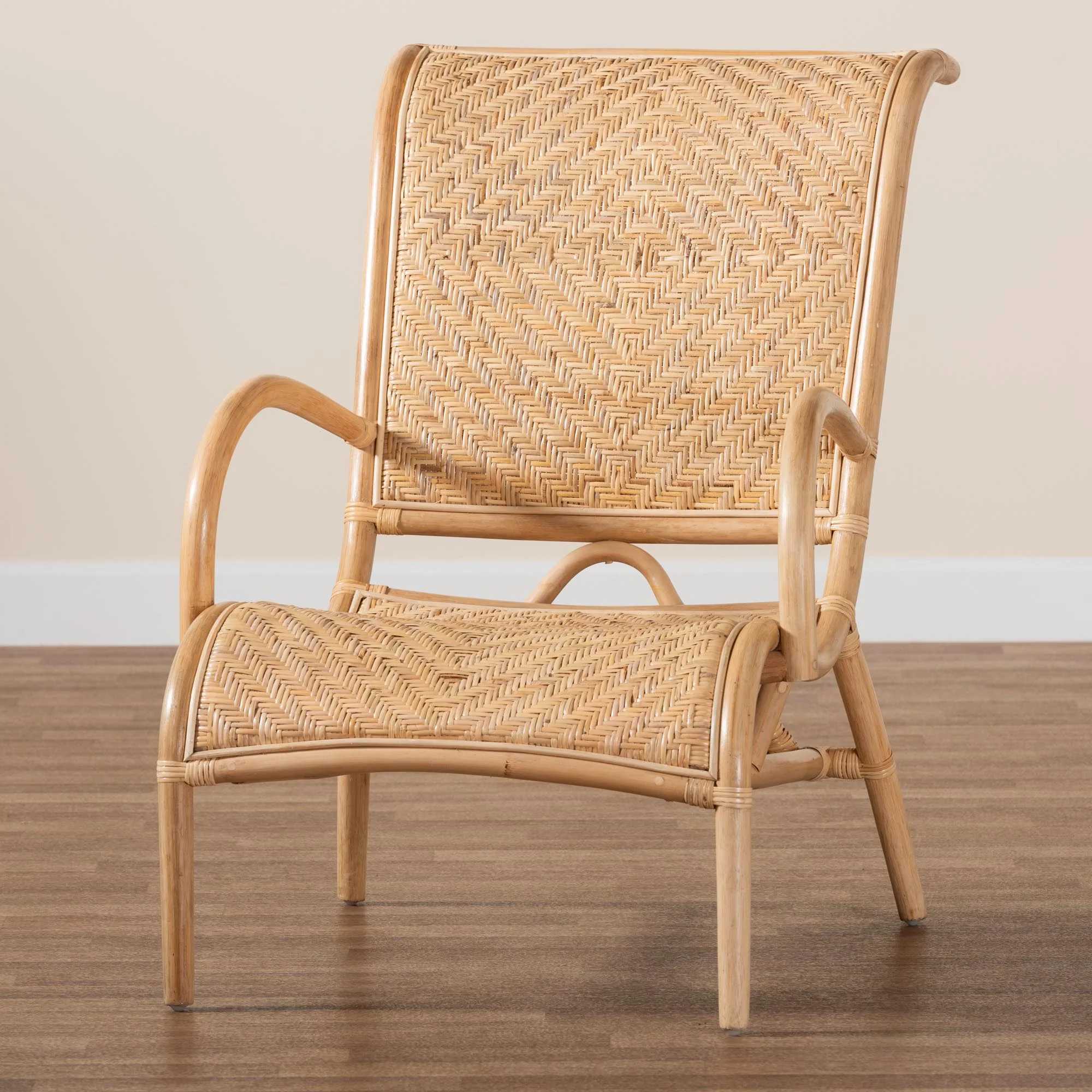 Baxton Studio Madura Modern Bohemian Natural Brown Rattan Lounge Chair