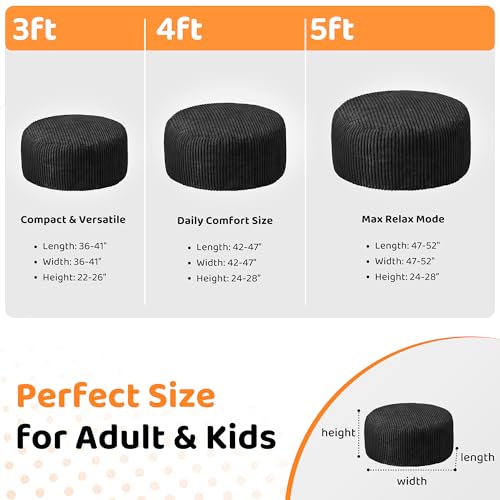 HABUTWAY 5FT Bean Bag Chair, 5' Large Bean Bag Chairs for Adults with Removable Stripe Plush Cover, Memory Foam Beanbag Chair for Living Room Bedroom Dorm (Grey)