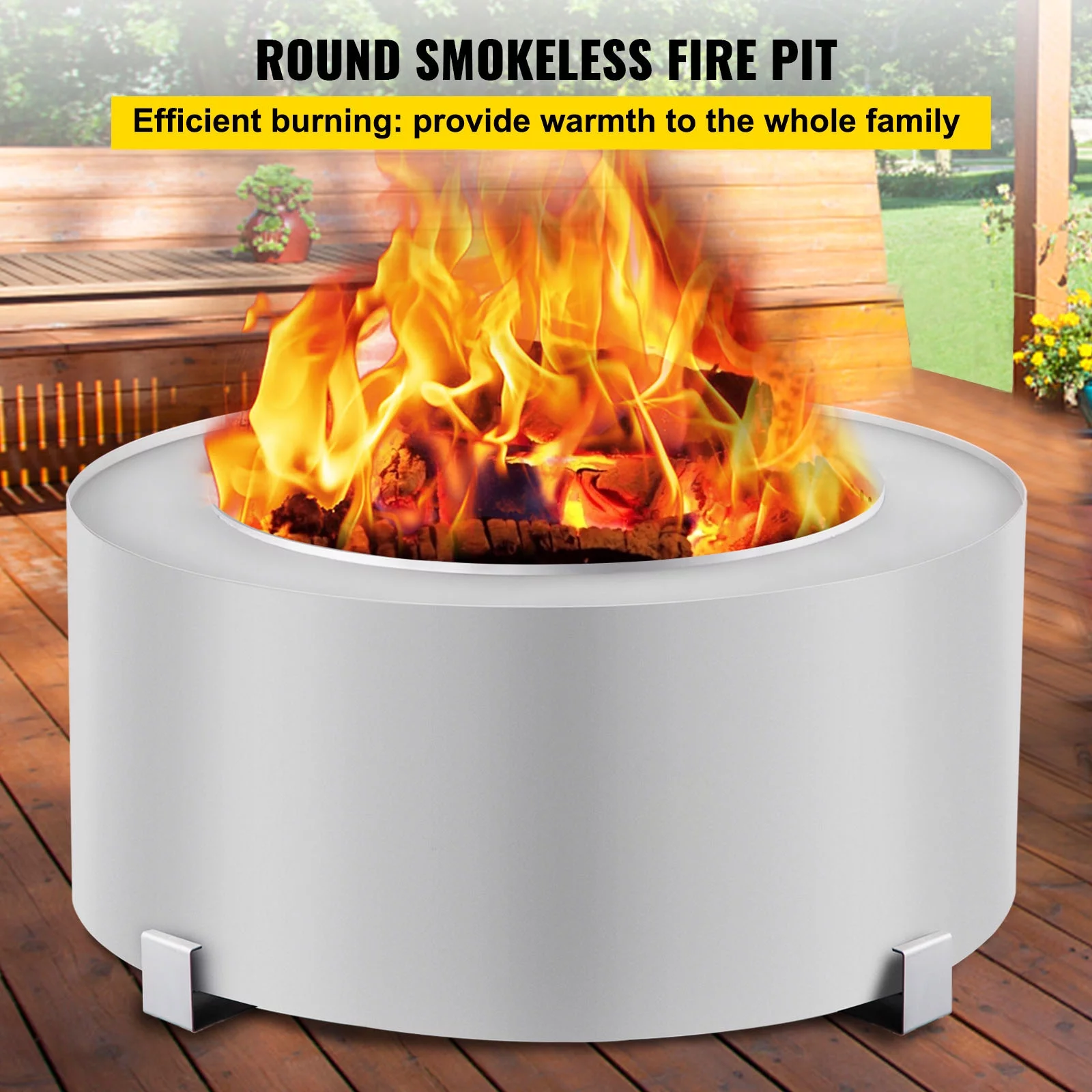 VEVOR Smokeless Fire Pit, Stainless Steel Stove Bonfire, 27.6 inch Diameter Wood Burning Fire Pit