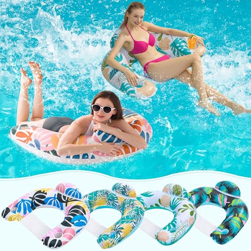 4 Pack Pool Floats Adult,OKSUWATER Pool Floaties for Adults with Two Cup Holders Inflatable Pool Floats Chairs, Lake Floats for Adults Toys Applies to Water Play Party