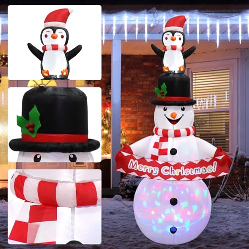 LOMOHOO 7FT Christmas Inflatable Snowman with Built-in Music Box & Rotating Colorful Project LED Lights, Blow Up Xmas Snowman Indoor Outdoor Decoration, Christmas Lawn Yard Garden Holiday Party Decor
