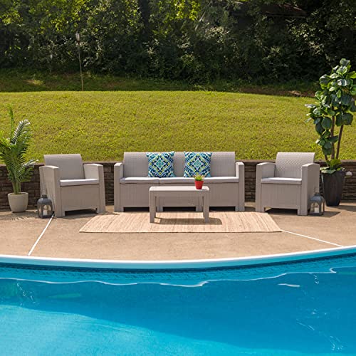 Flash Furniture Seneca Light Gray Faux Rattan Coffee Table