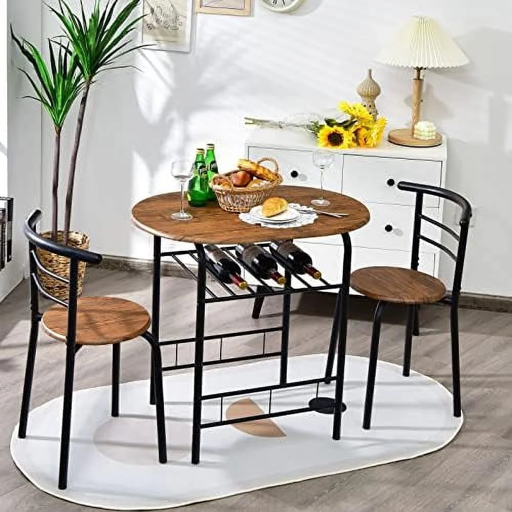 NLIBOOMLife 3 Piece Dining Set Compact 2 Chairs and Table Set with Metal Frame and   Bistro Pub Breakfast Space Saving for Apartment and Kitchen (Natural & Black)