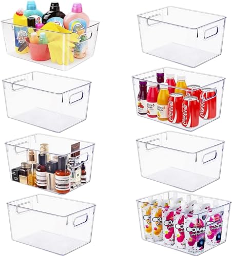 Set of 8 Clear Plastic Storage Bins, 4 Large and 4 Small Stackable Storage Containers for Pantry Organization and Kitchen Storage Bins,Home Edit and Cabinet Organizers