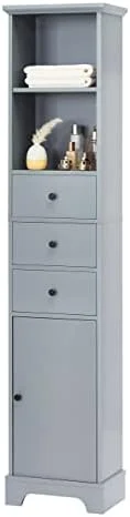 RUNFAYBIU Bathroom  Cabinet  Freestanding  Cabinets with 3 Drawers & Adjustable   Narrow Tall Cupboard for Bath Room  Living Room & Small Spaces (White)
