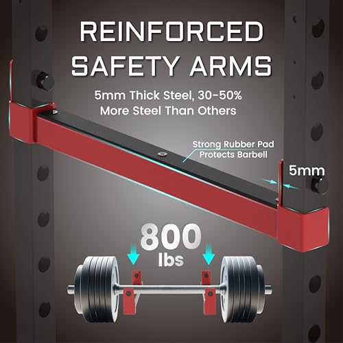 Fitness Reality Power Cage Squat Rack with Optional LAT Pulldown, Cable Crossover, 800 lb Capacity, Multi-Grip Pull-Up Bar, Adjustable Safety Bars, Strength Training for Home Gym