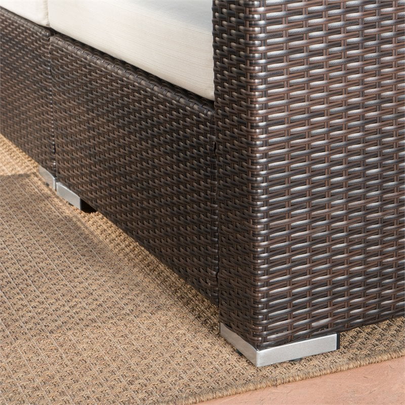 Santa Rosa Multibrown Wicker 5 Seater Sectional Sofa Set with Beige Cushions