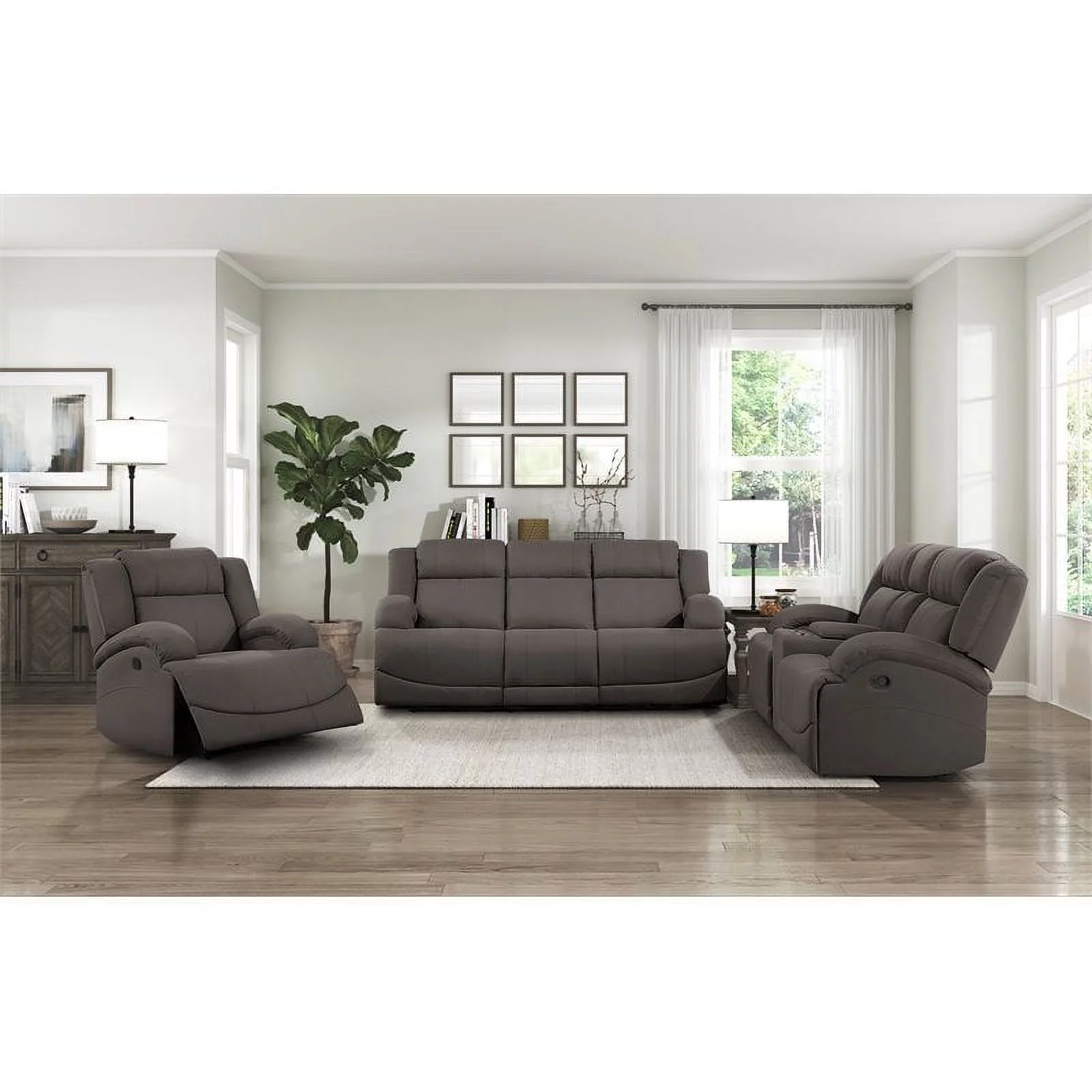 Lexicon Camryn Traditional Wood & Fabric Double Reclining Sofa in Chocolate