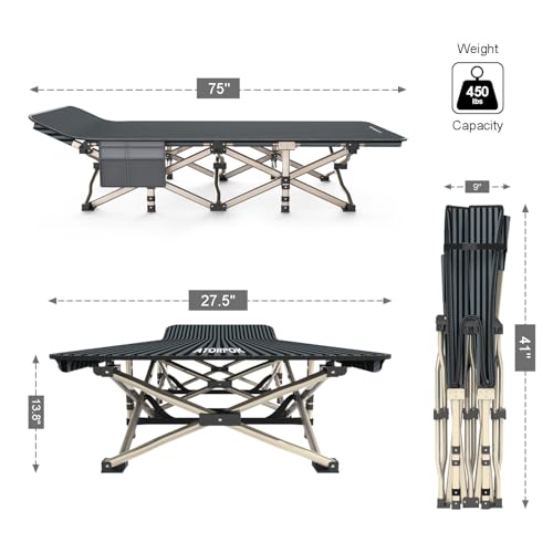 ATORPOK Camping Cot for Adults Comfortable, Tent Folding Cot for Sleeping, Lightweight Folding Bed with Carry Bag for Kids Supports 450 lbs, Office Na