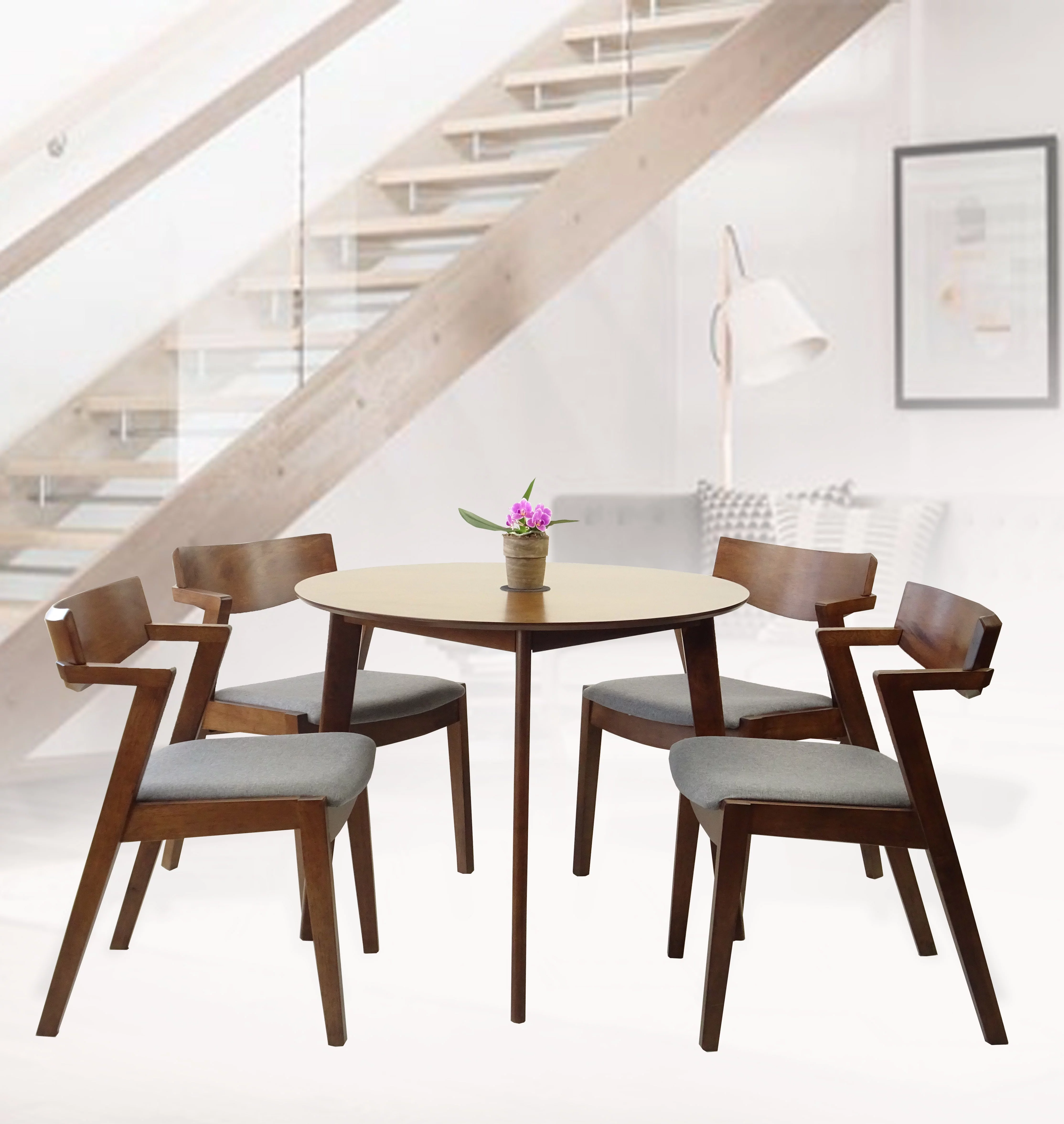 Kitchen Modern Wood Mandy Round Dining Table Medium Brown Finish