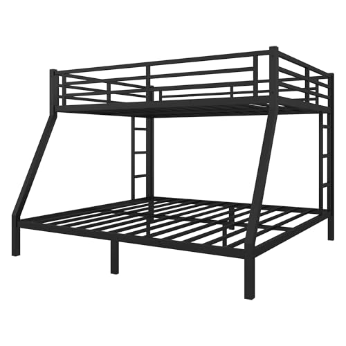 Heavy Duty Bunk Bed Frame with Ladder, Twin XL Over Twin XL Bunk Beds with Safety Guardrails, Adults Bunk Beds with Noise-Reducing Rubber Stoppers, Easy Assemble, Black