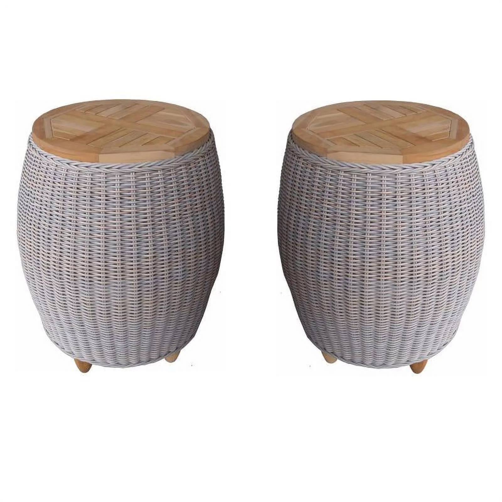 Home Square Aluminum Patio Teak Top End Table in Kubu Gray - Set of 2