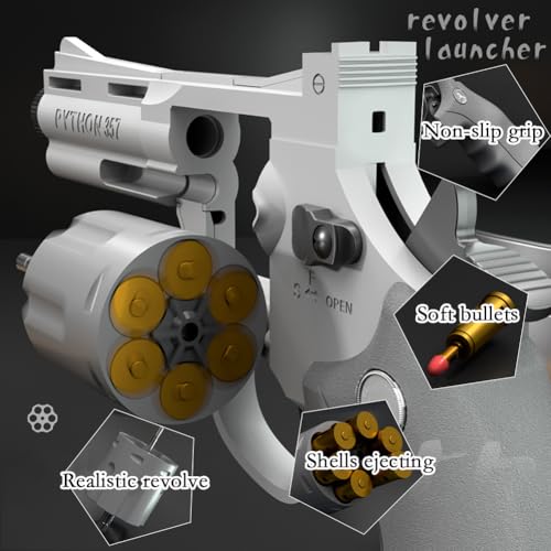 Soft Bullets Revolver Toy Gun, Realistic Foam Blasters Revolver Shooting Game Role-Playing Props Gifts for Adults Children with 12 Shells 100 Bullets and 3 Targets (Green)