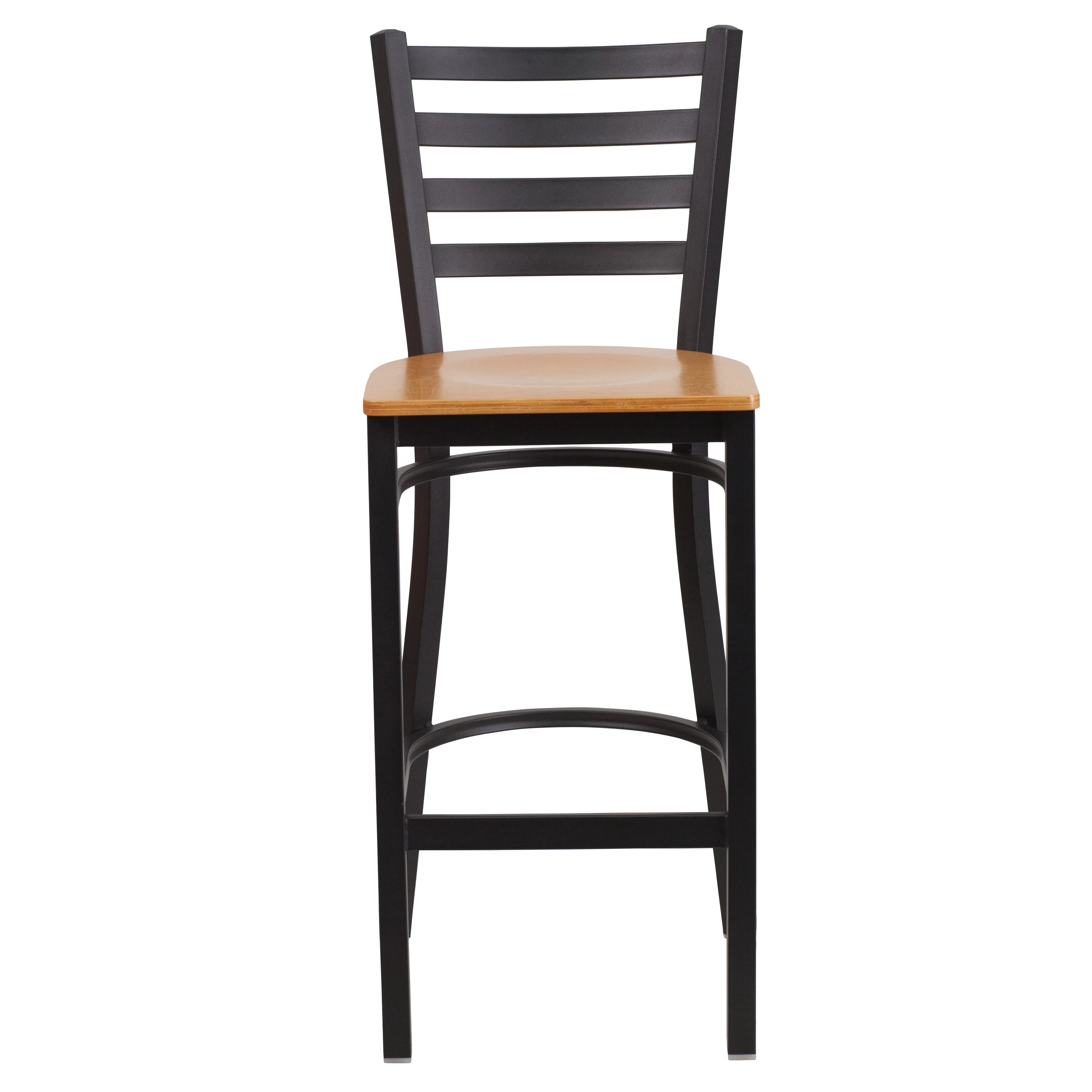 Flash Furniture 2 Pack HERCULES Series Black Ladder Back Metal Restaurant Barstool - Natural Wood Seat