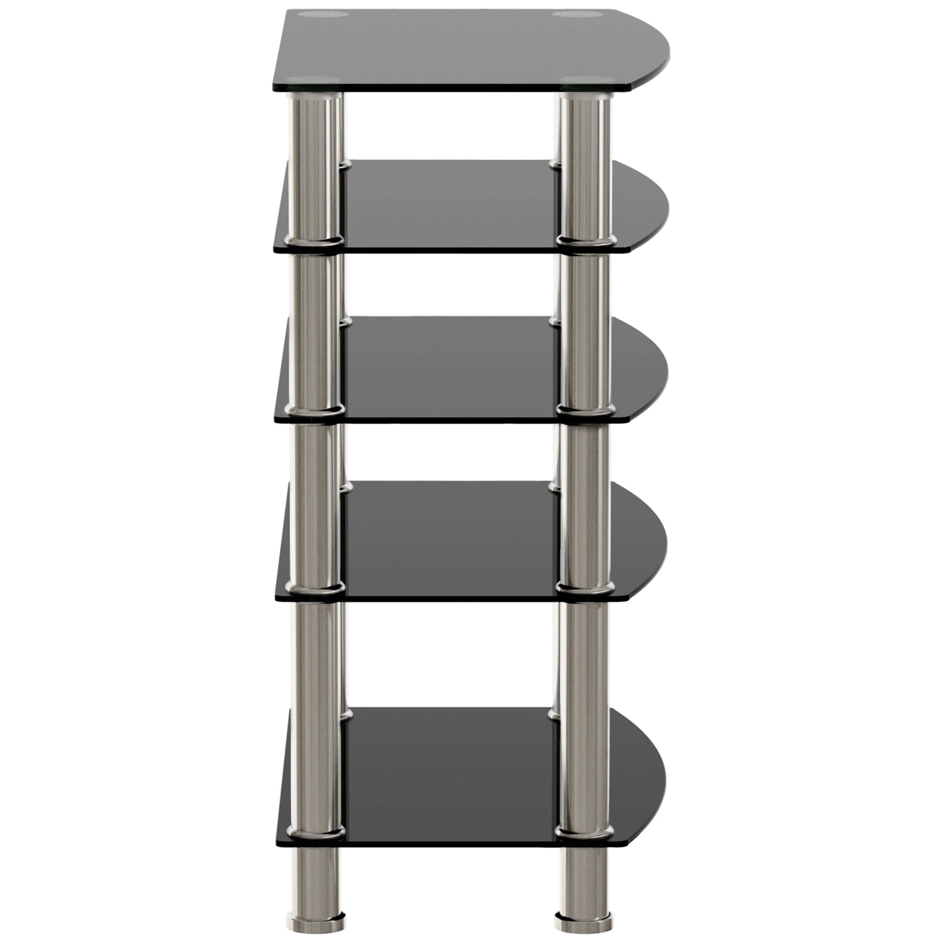 5-Tier Tempered Glass Living Room Side Table with Stainless Steel Frame- Black