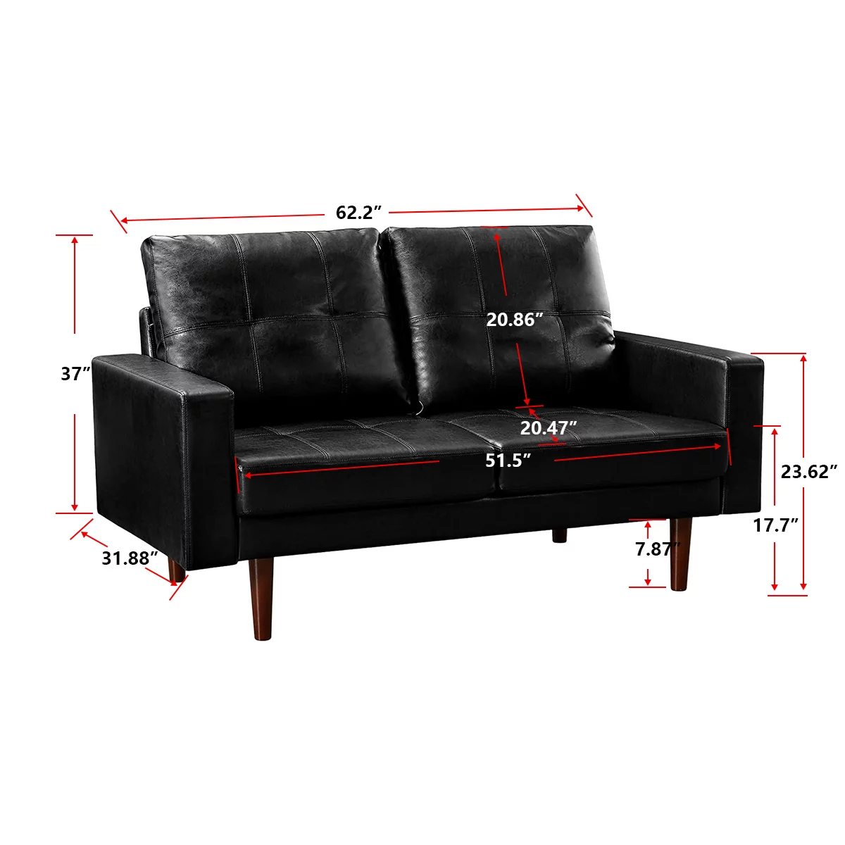 Kowilk Pu Leather loveseat Modern Couch For Living Room With High-Density Foam Cushion, Accent Love Seat Sofa With Spacious Seat Comfy Futon Couch With Solid Wood Legs For Bedroom, Office