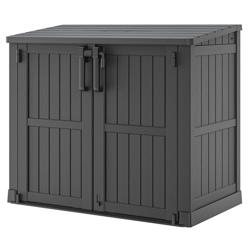 Outdoor Resin Storage Shed 36 Cu. Ft. Garden Horizontal Storage Large Capacity Weather Resistant Storage Box, Lockable Resin Waterproof Shed for Garbage Cans, Garden Tools