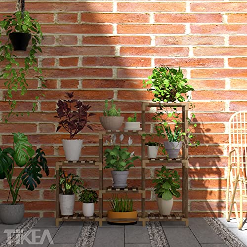 Tikea Plant Stand Indoor Hexagonal Plant Stand for Multiple Plants Indoor Outdoor Large Wooden Plant Shelf Creative DIY 6 Tiered Flowers Stand Rack for Living Room Balcony Patio Window