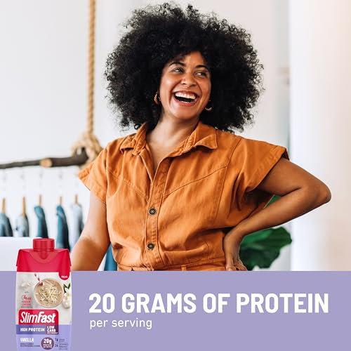 SlimFast Protein Shake, Chocolate- 20g Protein, Meal Replacement Shake Ready to Drink, High Protein with Low Carb and Low Sugar, 24 Vitamins and Minerals, 12 Count (Pack of 1) (Packaging May Vary)