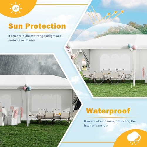 Flamaker 10'x30' Heavy Duty Party Tent Gazebo – Waterproof Wedding Canopy with Removable Sidewalls & 2 Doors – Perfect for Outdoor Events, Markets & Gatherings (White)
