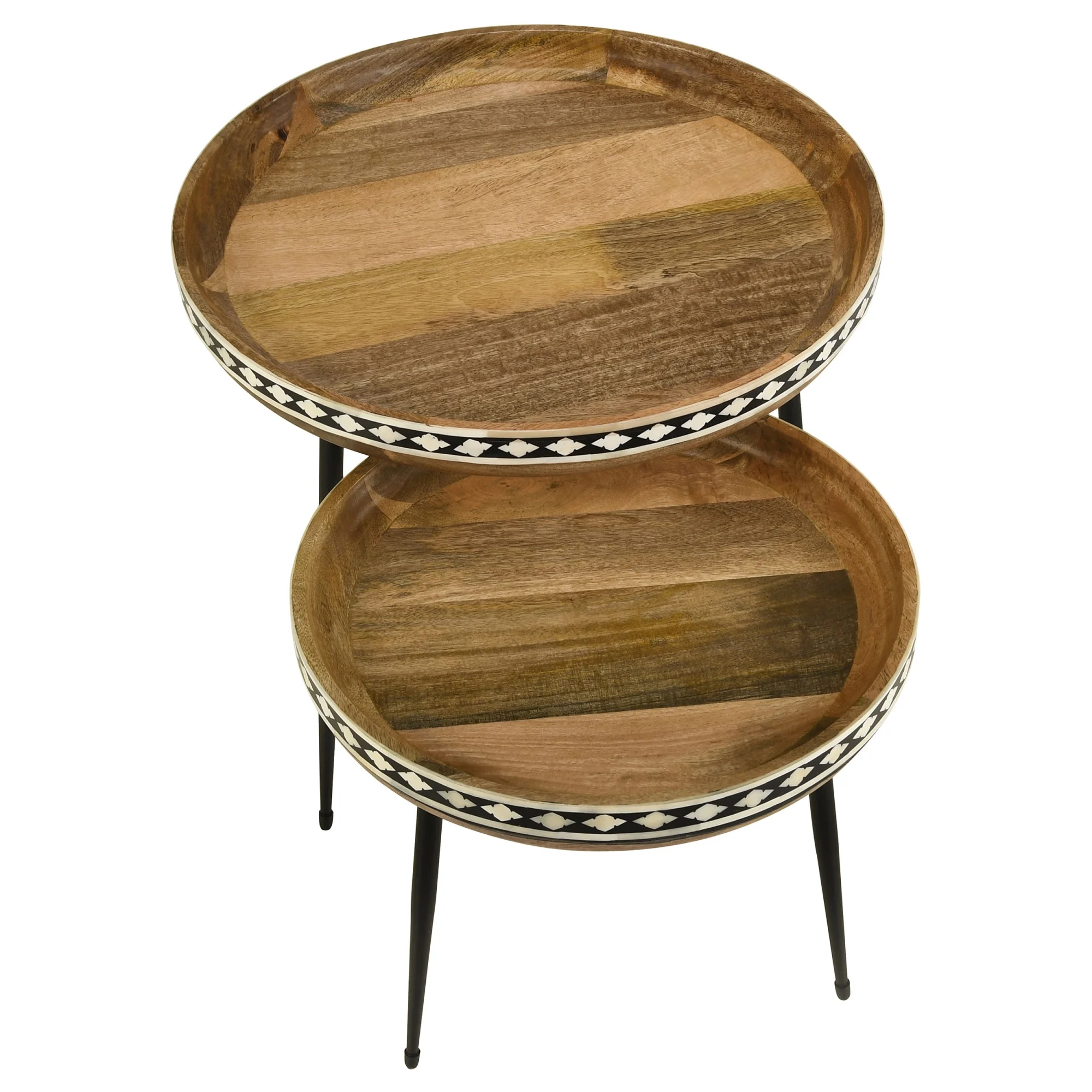 Coaster Ollie 2-piece Wood Farmhouse Round Nesting Table Natural and Black