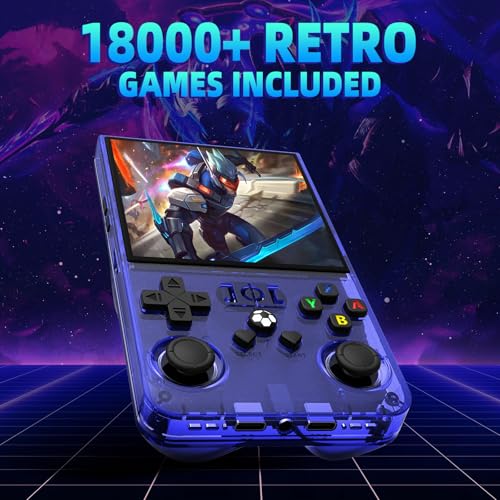 R36MAX Retro Handheld Game Console - 64GB Preloaded Classic Video Games, Support 30+ Simulators, Linux-Powered Portable Game Emulator Console with 4.0-in HD IPS Screen (Transparent Black)