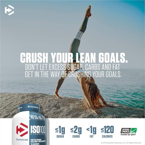 Dymatize ISO100 Whey Protein Powder Isolate, Cookies & Cream, 25g of Protein, 20 Servings, 5.5g BCAAs, Less Than 120 Cal., Gluten Free, 1g Fat, 1g Sugar, 2g Carb