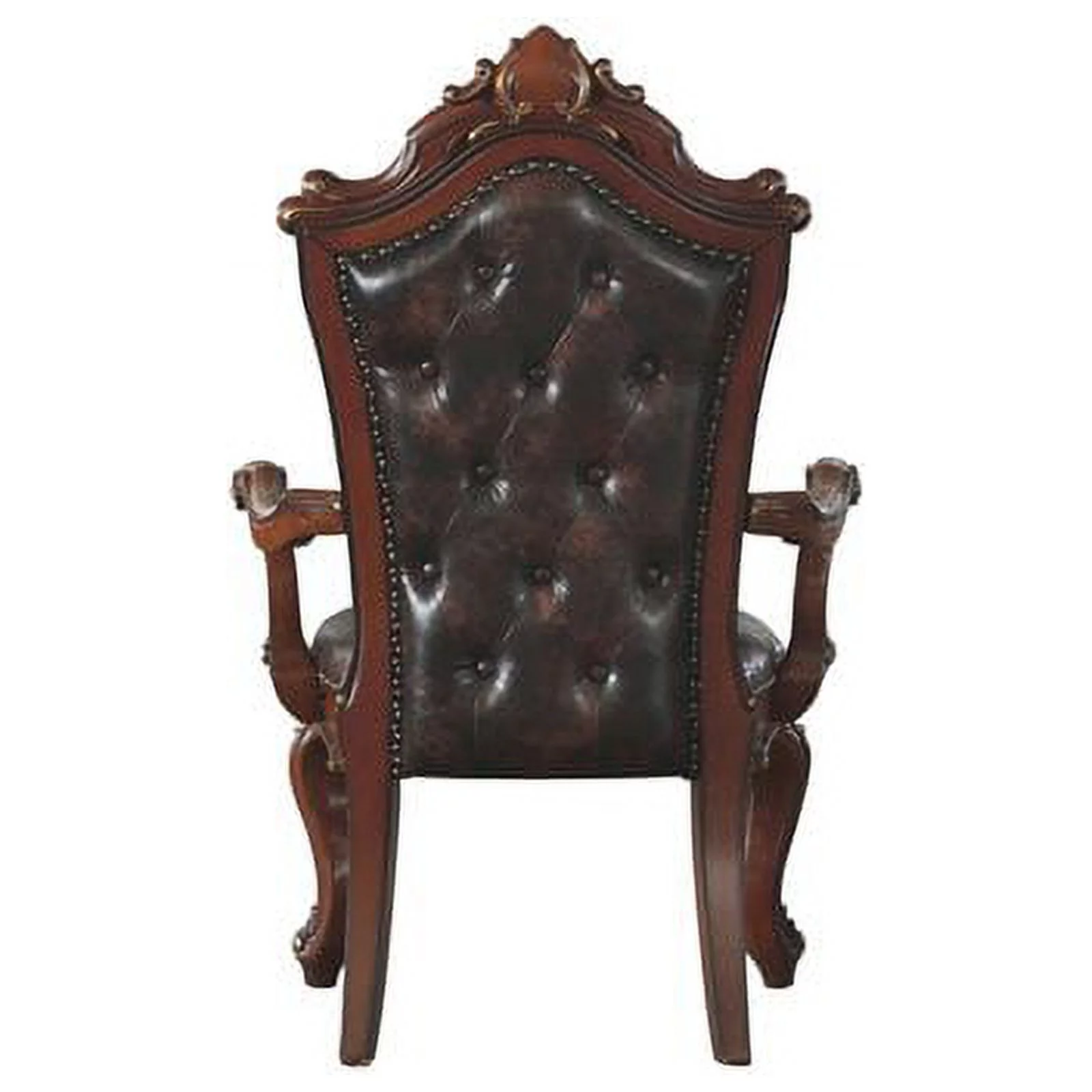 Bowery Hill Traditional Arm Chair Set of 2 in Cherry Oak and Faux Leather