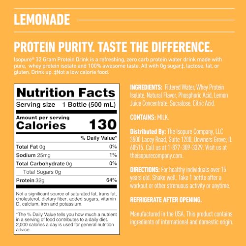 Isopure Zero Carb 32g Clear Protein Ready-to-Drink, Whey Protein Isolate, Blue Raspberry, 12 Pack (Packaging May Vary)