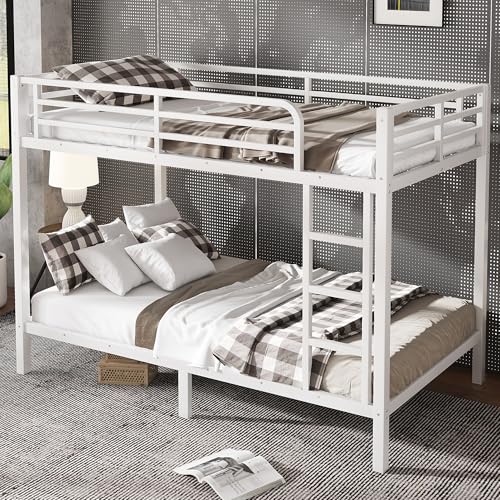 Heavy Duty Bunk Bed Frame with Ladder, Twin XL Over Twin XL Bunk Beds with Safety Guardrails, Adults Bunk Beds with Noise-Reducing Rubber Stoppers, Easy Assemble, Black