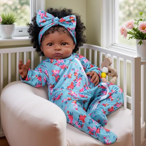BABESIDE Lifelike Reborn Black Girl- 18-Inch Realistic Newborn Real Life Baby Dolls with Clothes and Toy Gift for Kids Age 3+