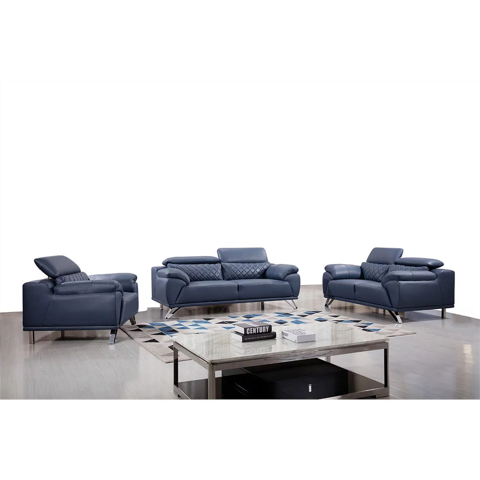 American Eagle Furniture Tufted Modern Leather Sofa in Navy Blue