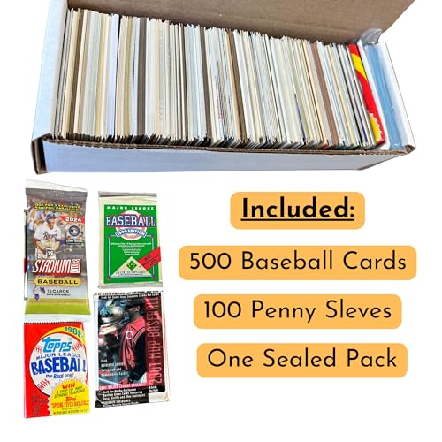Baseball Card Mystery Box - 500 Cards Plus Sealed Pack | Loaded with Superstars and Hall of Famers - One Game Used Per Box | Autographs Inserted | 1970s to Present - Collection Starter Set