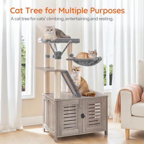 HOOBRO Cat Tree with Litter Box Enclosure, 44