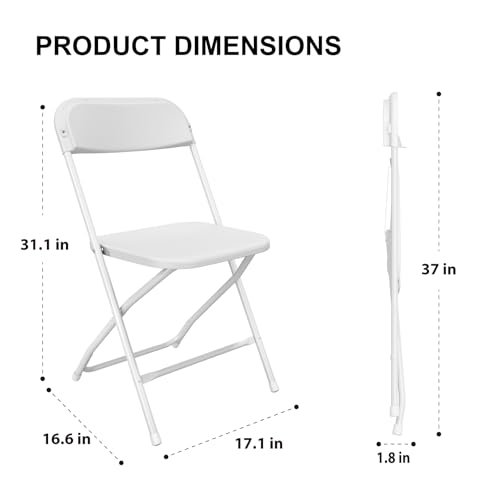 10 Pack Black Folding Chairs, Foldable Party Chairs, Plastic Folding Chair for Outside, Indoor Outdoor Stackable Commercial Seat with Steel Frame for Office Wedding Dining School, 350LBS