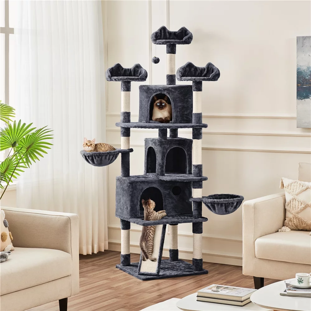 Yaheetech 76.5-inch Cat Tree Cat Tower with Condos, Dark Gray