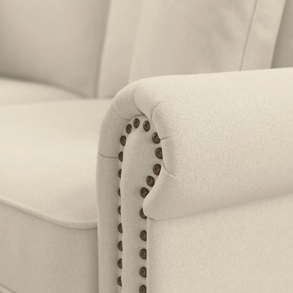 Bush Furniture Coventry 99W L Shaped Sectional Couch in Cream Herringbone