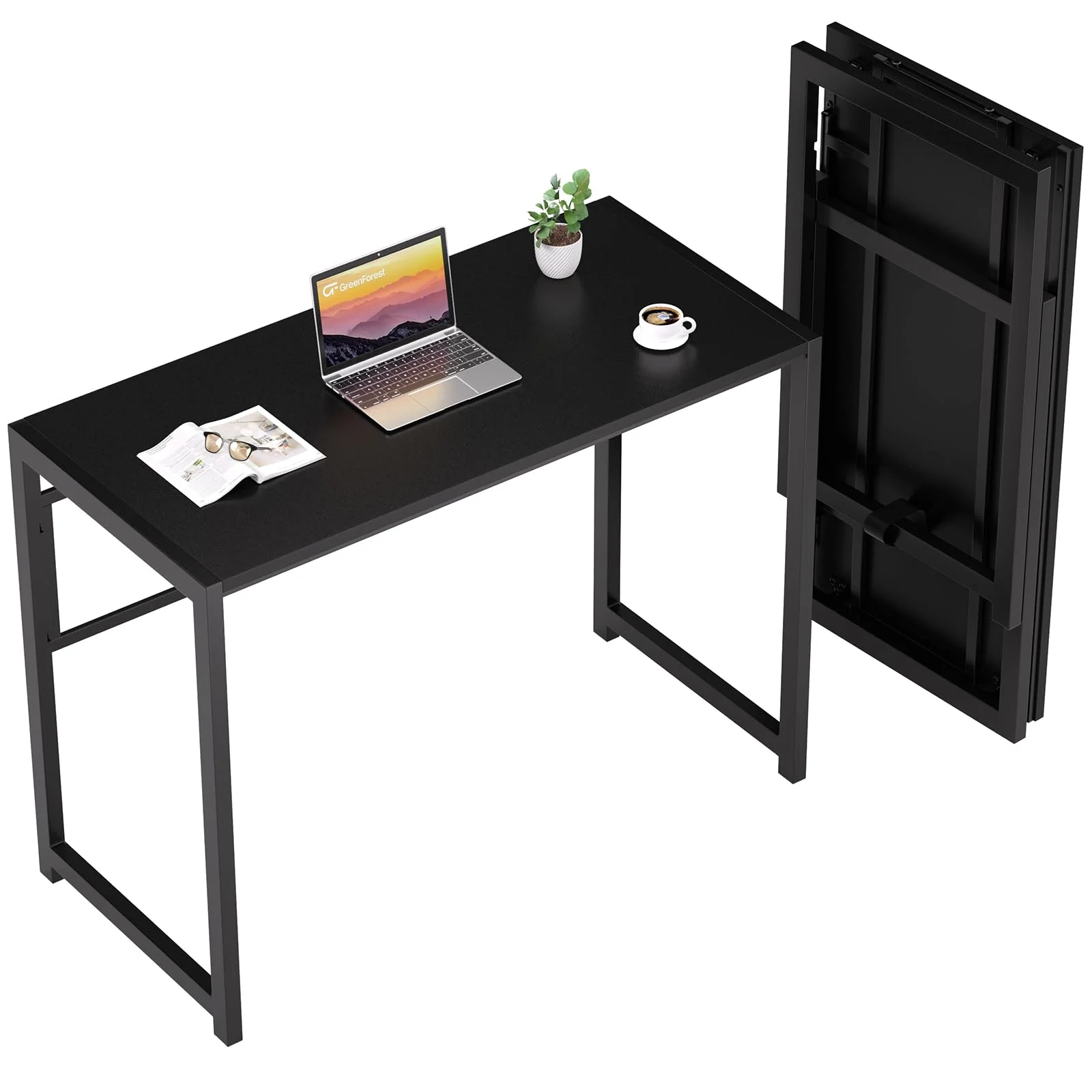 Folding Desk for Small Spaces, 35.4 in No-Assembly Small Computer Desk for Home Office, Space Saving Foldable Table Study Office Desk, Black