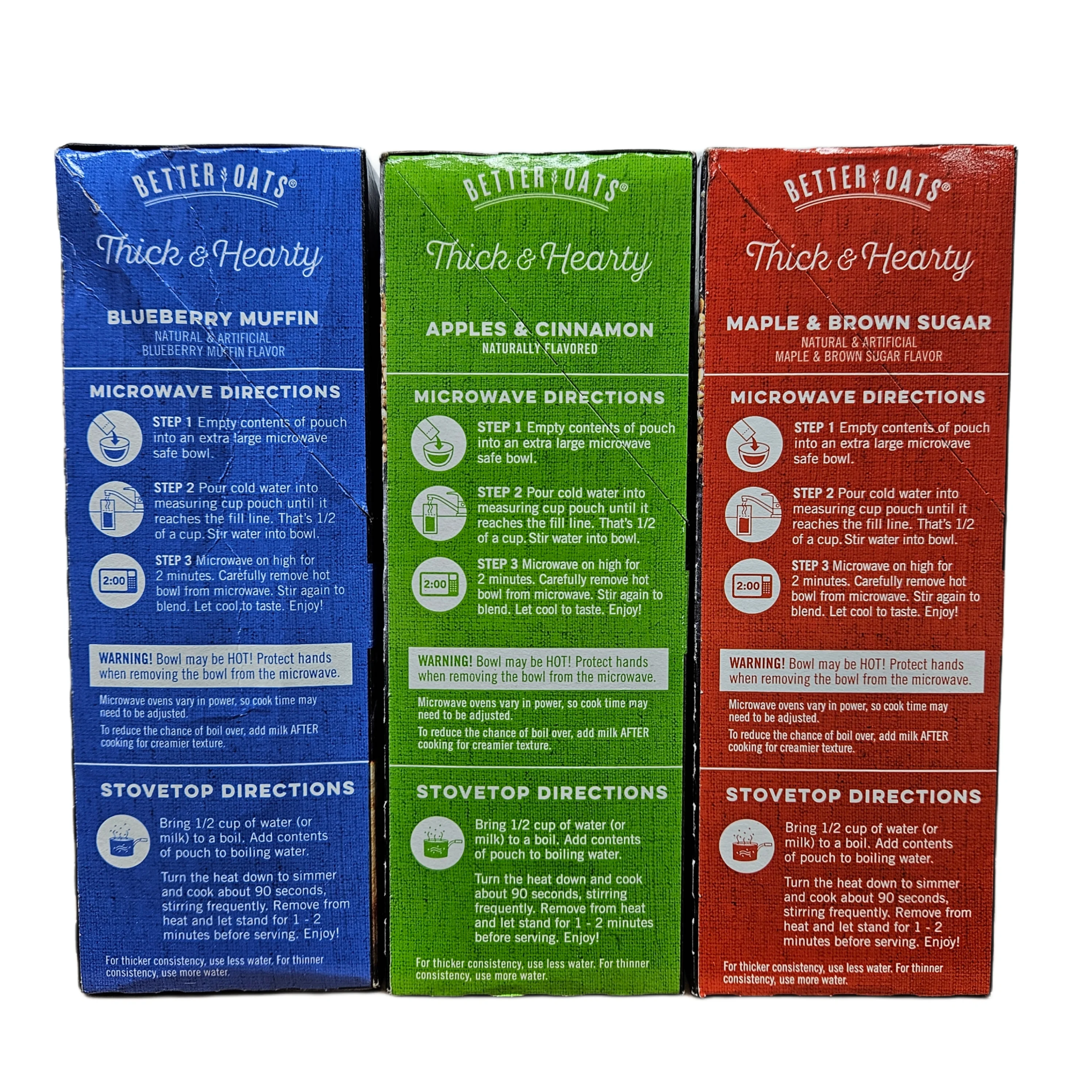 Better Oats Thick & Hearty Instant Oatmeal Sample Pack / Blueberry Muffin / Apples & Cinnamon / Maple & Brown Sugar