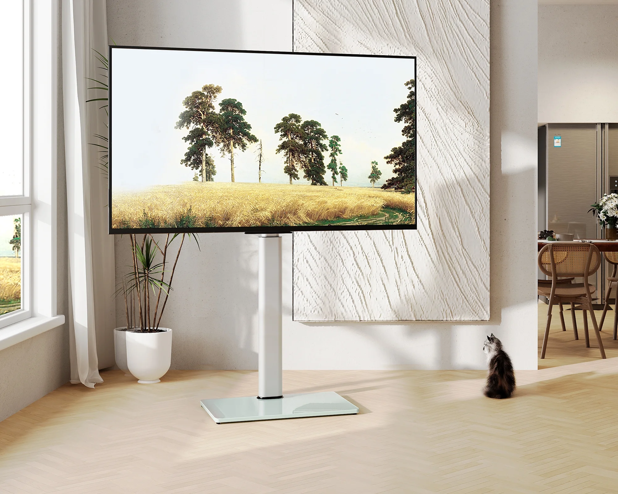 FITUEYES Tempered Glass Base Floor TV Stand 32-65 Inch,White